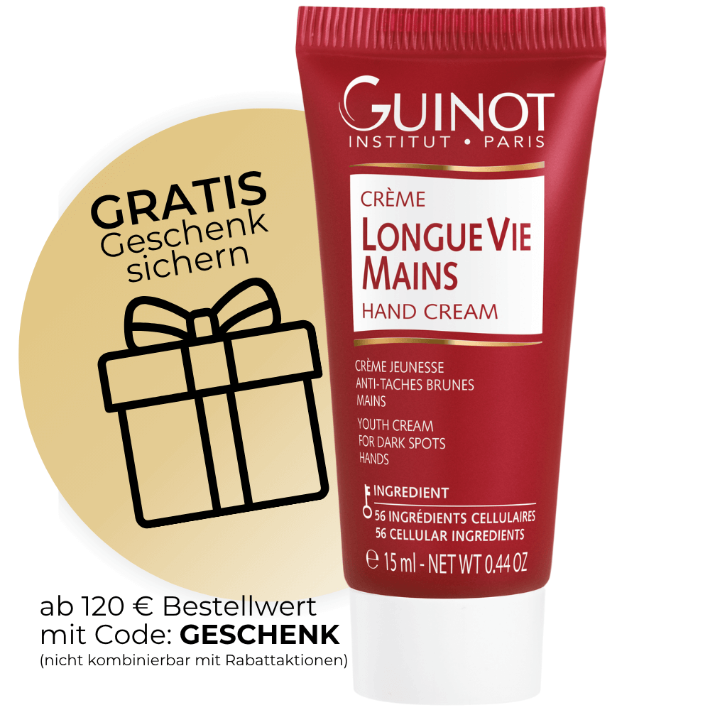 Gratis Guinot Longue Vie Mains Handcreme ab 120 € Bestellwert – Anti-Aging-Pflege für die Hände.