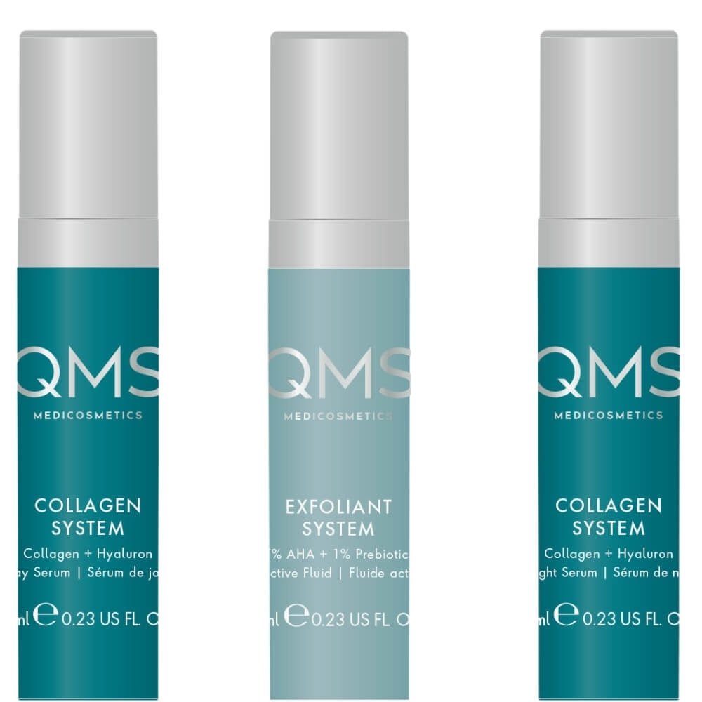 QMS Collagen Core System Set – intensive Kur mit 3 Phasen à 7 ml für sichtbar straffere, hydratisierte Haut.