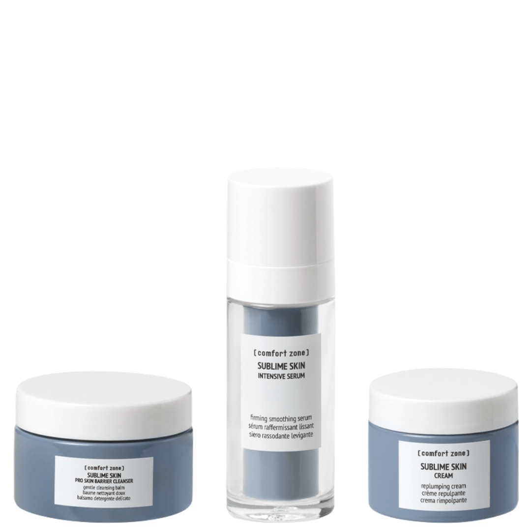 Luxus Anti-Aging Pflegeset Sublime Skin The Timeless City – Inhalt mit 3 hochwertigen Comfort Zone Pflegeprodukten für strahlende, glatte Haut.