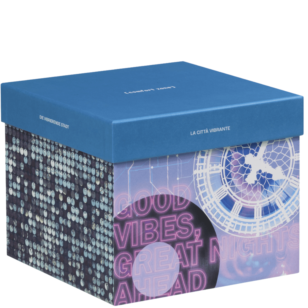 Edle Kartonverpackung des Comfort Zone The Bustling City Geschenksets – modernes Design mit hochwertigen Pflegeprodukten für die tägliche Gesichtspflege.