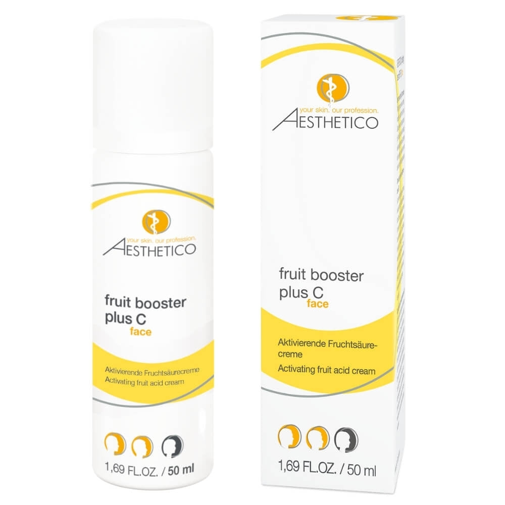AESTHETICO Fruit Booster plus C – Flasche und Umverpackung, 50 ml Fruchtsäure-Serum mit Vitamin C zur Hauterneuerung und Regeneration