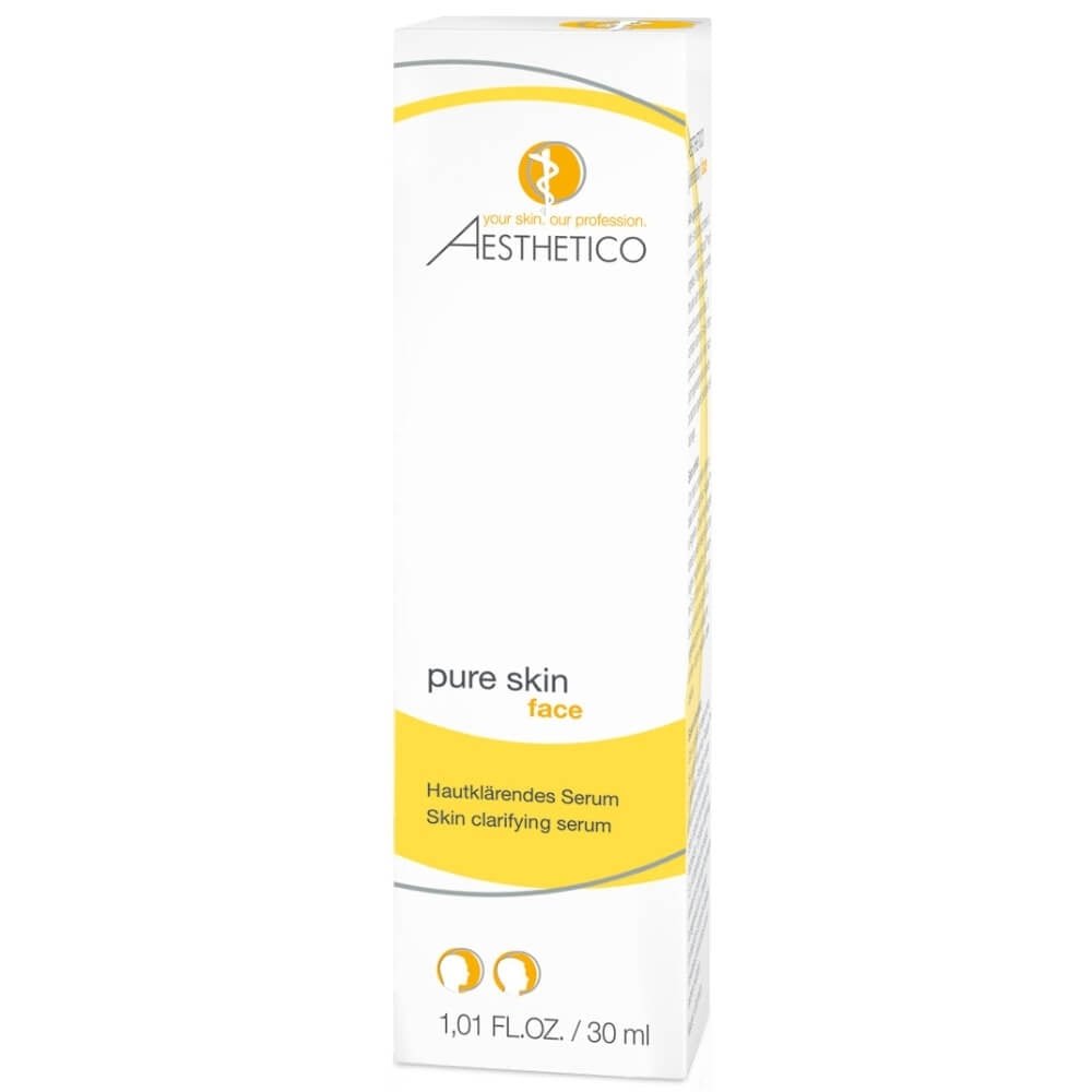 Umverpackung des AESTHETICO Pure Skin – 30 ml, klärende Pflege zur Reduktion von Unreinheiten und Verfeinerung des Hautbildes
