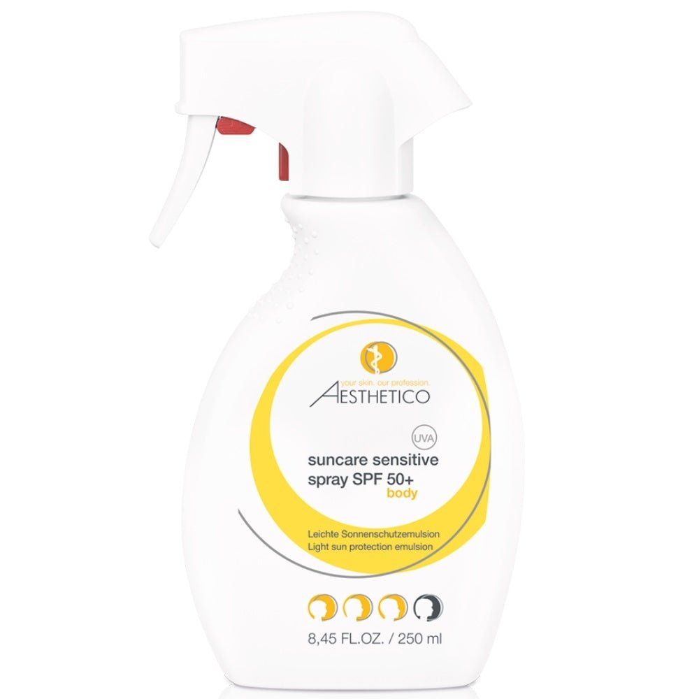 AESTHETICO Suncare Sensitive Spray SPF 50 – 250 ml leichtes Sonnenspray mit hohem UV-Schutz, ideal für empfindliche Haut und große Hautflächen
