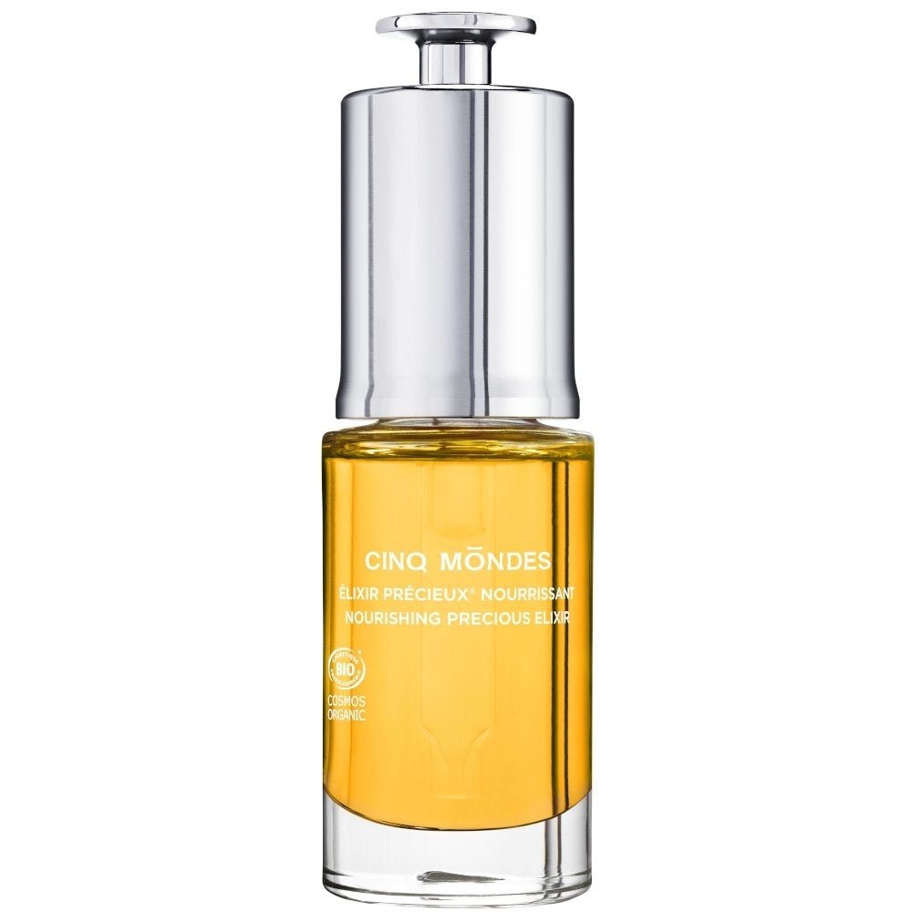Cinq Mondes Elixir Nourisant - Gesichtsöl mit Argan-, Avocado- und Safloröl in edlem Glasflakon, ideal für trockene Haut.