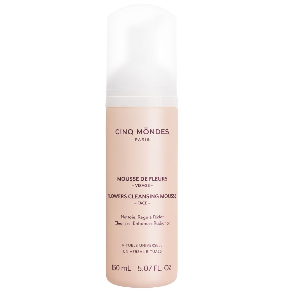 Cinq Mondes Mousse de Fleurs 150ml – sanfter Reinigungsschaum mit Blütenextrakten für empfindliche Haut, Produktabbildung freigestellt