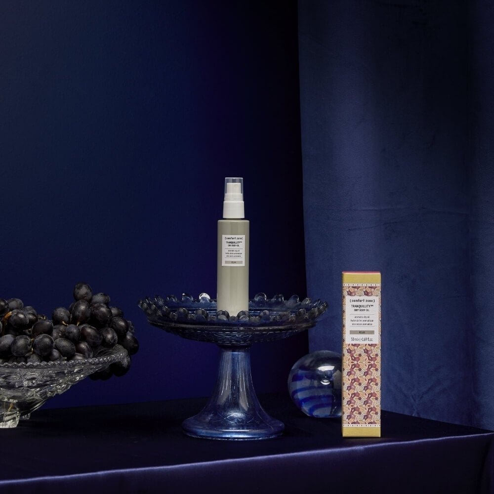 Comfort Zone Tranquillity Dry Oil 50ml, beruhigendes Trockenöl für entspannende Hautpflege in einer Mood-Aufnahme