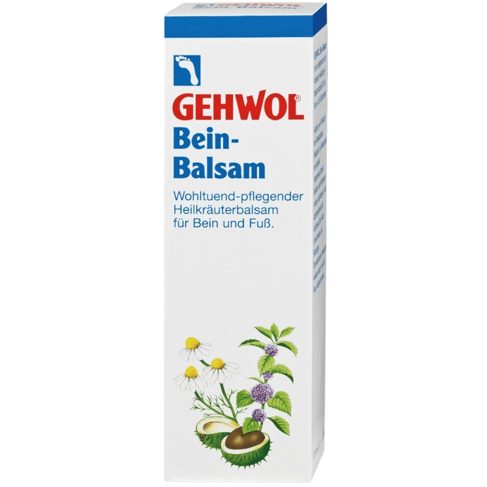Gehwol Bein-Balsam – vitalisierender Fuß- und Beinbalsam mit Kamille und Rosskastanie, Umverpackung.