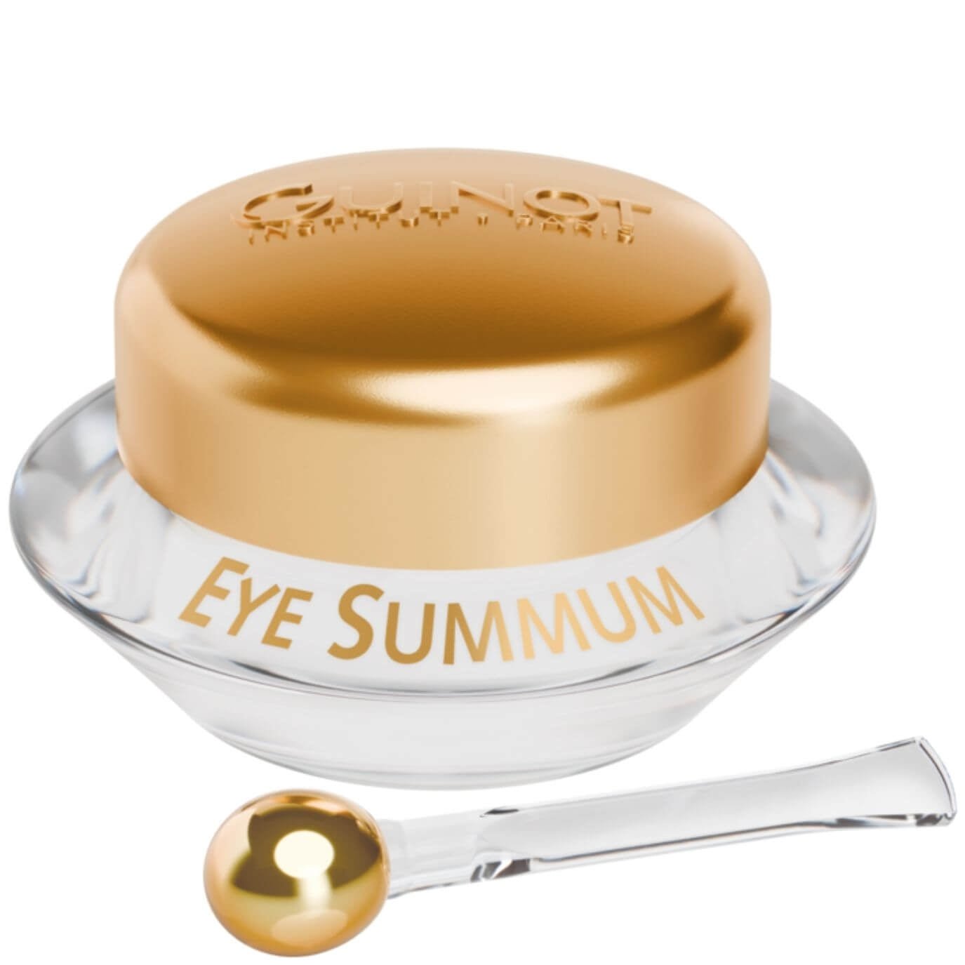 Guinot Baume Eye Summum Augencreme in eleganter Verpackung mit goldenem Applikator für strahlende und jugendlicher wirkende Augen