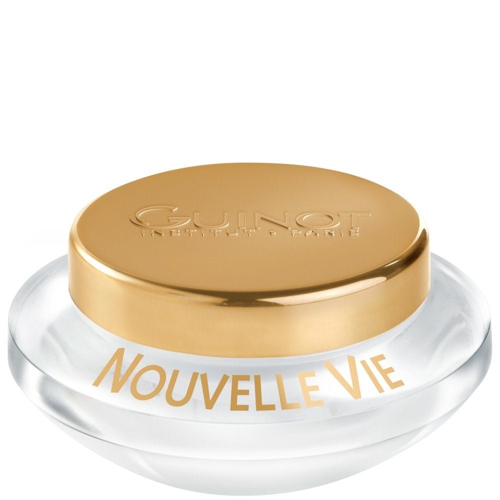 Guinot Nouvelle Vie Creme 50ml in transparentem Tiegel mit goldenem Deckel, regenerierende Pflege für ein revitalisiertes und strahlendes Hautbild