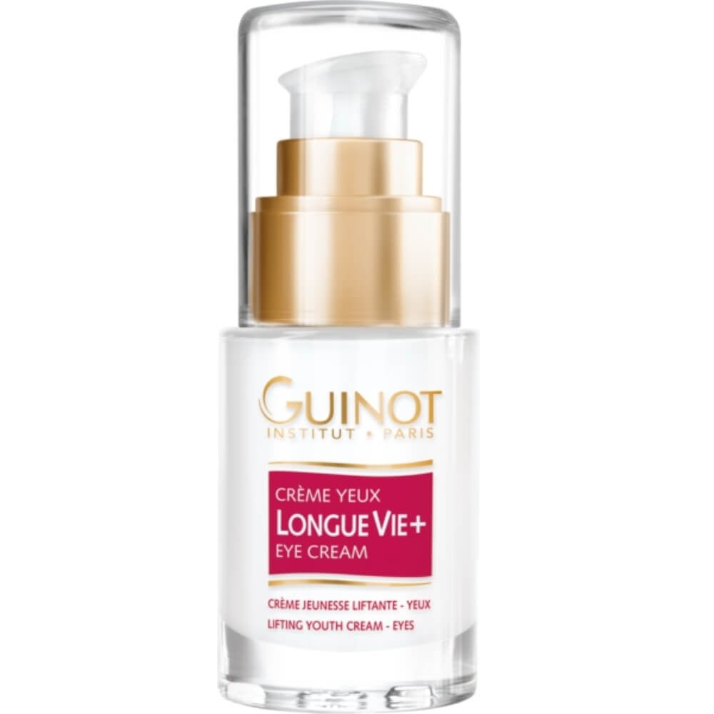 Guinot Creme Yeux Longue Vie+ Augencreme 15ml in elegantem Pumpspender, regenerierende Anti-Aging Pflege zur Straffung und Glättung der empfindlichen Augenpartie