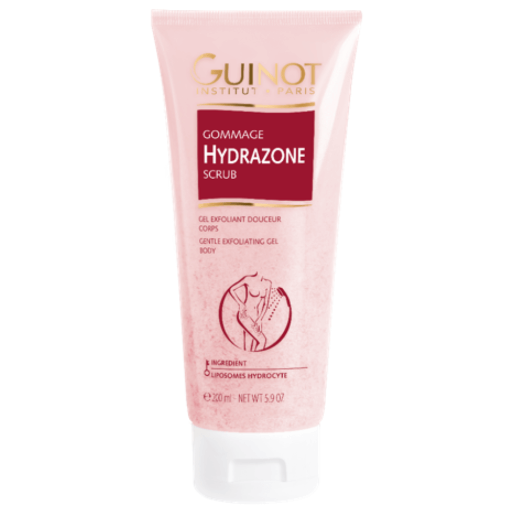 Guinot Gommage Hydrazone 200ml in transparenter Flasche mit goldener Kappe, feuchtigkeitsspendendes Peeling zur Entfernung abgestorbener Hautzellen und für eine glatte, hydratisierte Haut
