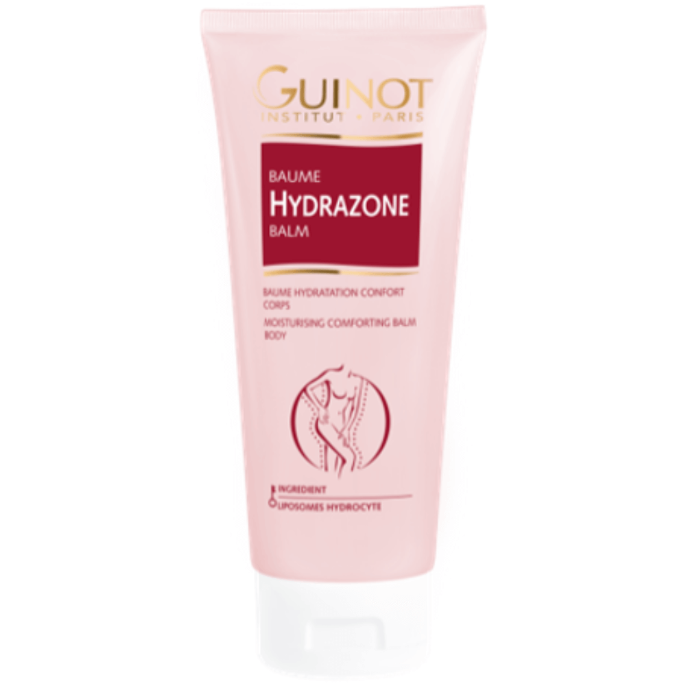 Guinot Hydrazone Body Balm 200ml in weißer Tube mit goldenen Akzenten, intensiv feuchtigkeitsspendender Körperbalsam für trockene und dehydrierte Haut