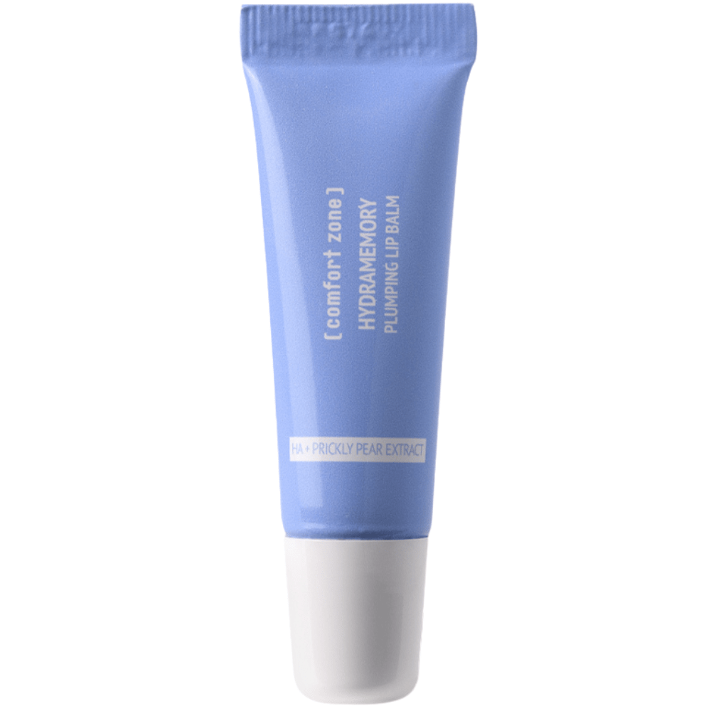 Comfort Zone Hydramemory Plumping Lip Balm in blauer Tube mit weißem Verschluss.