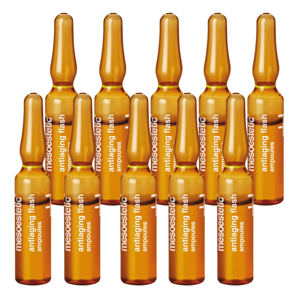Mesoestetic Ampoules Antiaging Flash 10 x 2ml – Produktfoto der intensiven Pflegeampullen für Anti-Aging