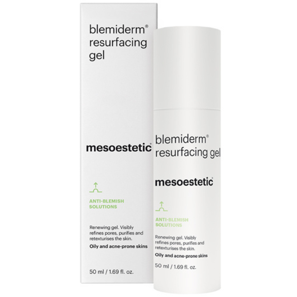 Mesoestetic Blemiderm Resurfacing Gel 50ml – Produktfoto mit Umverpackung, ideal zur Hauterneuerung und gezielten Aknepflege