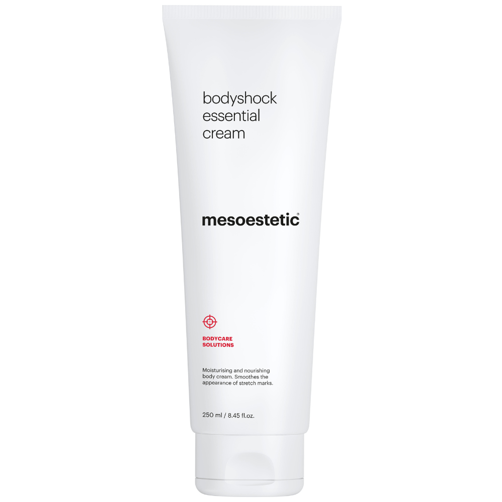 Mesoestetic Bodyshock Essential Cream 250ml – Produktfoto der essenziellen Körpercreme zur Anti-Cellulite Pflege und Verbesserung der Hautstruktur