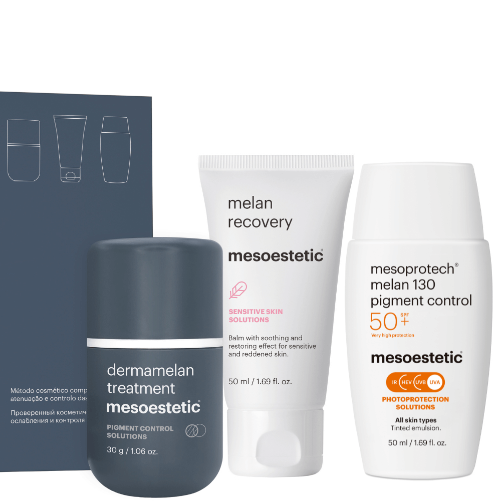 Komplettset: Dermamelan® Home Pack von mesoestetic – 3-teiliges Pflegesystem gegen Pigmentflecken, ideal zur Unterstützung nach professioneller Depigmentierungsbehandlung