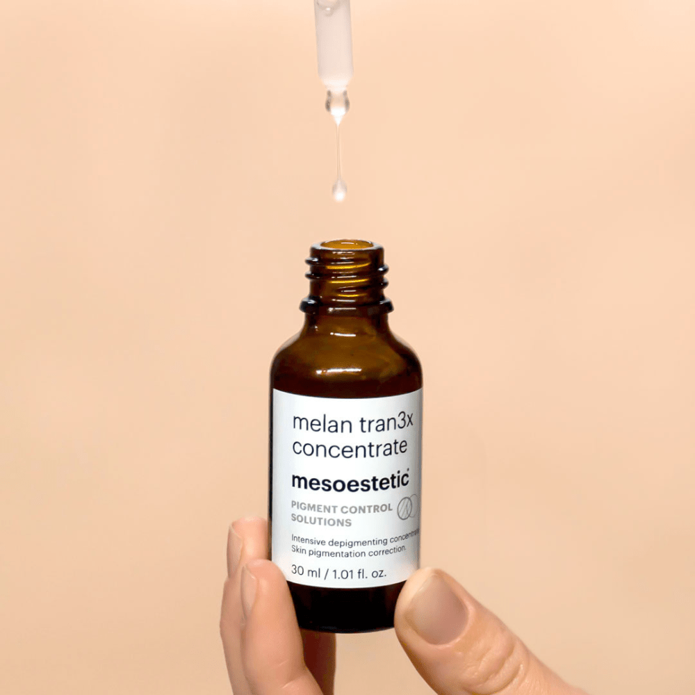 Mesoestetic Melan Tran3X Konzentrat – Stimmungsbild für aufhellende Pflegeprodukte