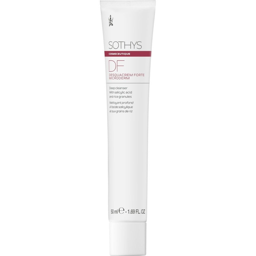 Sothys Cosmeceutique DF Desquacrem Forte Microderm – weiße Tube mit rotem Akzent, 50 ml – 2-in-1 Tiefenreinigung mit Salicylsäure und Reiskörnern