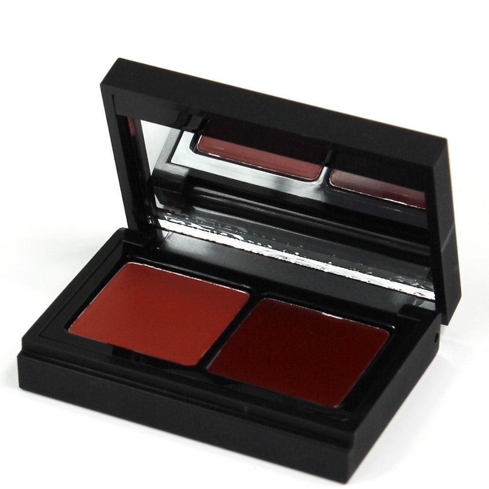 SOTHYS Palette Duo Lèvres N°10 – zwei Lippenfarben Brun Rosé und Rouge Bordeaux in schwarzer Kompaktpalette mit Spiegel
