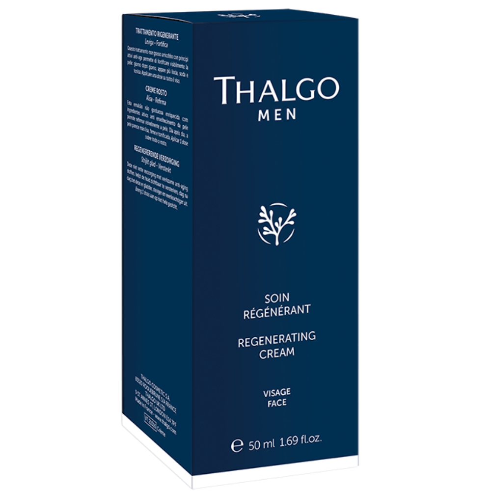 Thalgo Men Regenerating Cream 50 ml – Produktverpackung in Blau, Anti-Aging Gesichtscreme für Männer