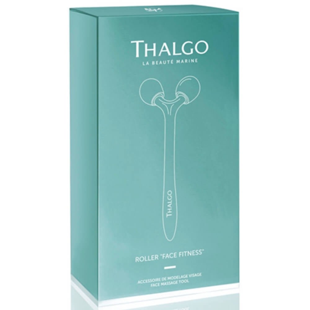 Verpackung des THALGO Rollers "Face Fitness" in türkisfarbener Box mit Logoaufdruck
