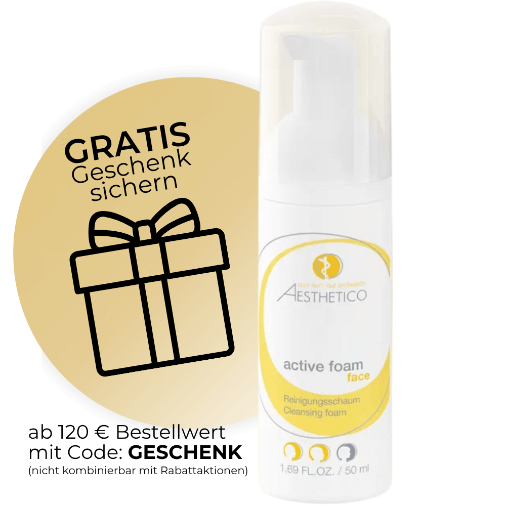 Gratis AESTHETICO Active Foam ab 120 € Bestellwert – milder Reinigungsschaum für empfindliche Haut.