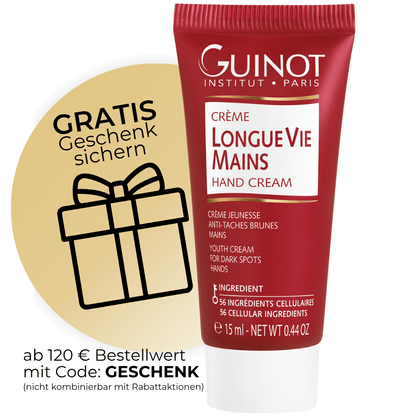 Gratis Guinot Longue Vie Mains Handcreme ab 120 € Bestellwert – Anti-Aging-Pflege für die Hände.