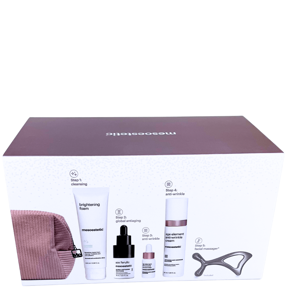 Mesoestetic Age Element Anti-Wrinkle Kit – luxuriöses Anti-Aging-Pflegeset mit Vitamin C, Peptiden und Retinol für glattere, jugendlich strahlende Haut.
