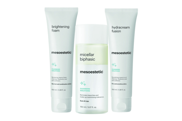 Effektive Reinigungsprodukte von Mesoestetic zur sanften Entfernung von Unreinheiten, Make-up und überschüssigem Talg – für eine geklärte, frische und optimal vorbereitete Haut.