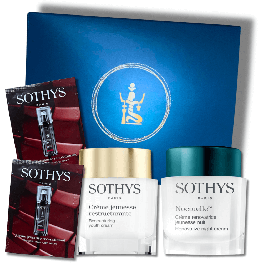 SOTHYS Jeunesse Restructurante Day &amp; Night Set – festigendes Anti-Aging-Pflegeset mit Crème Jeunesse Restructurante, Noctuelle Nachtcreme und Serum Jeunesse Reconstituant Proben in blauer Geschenkbox