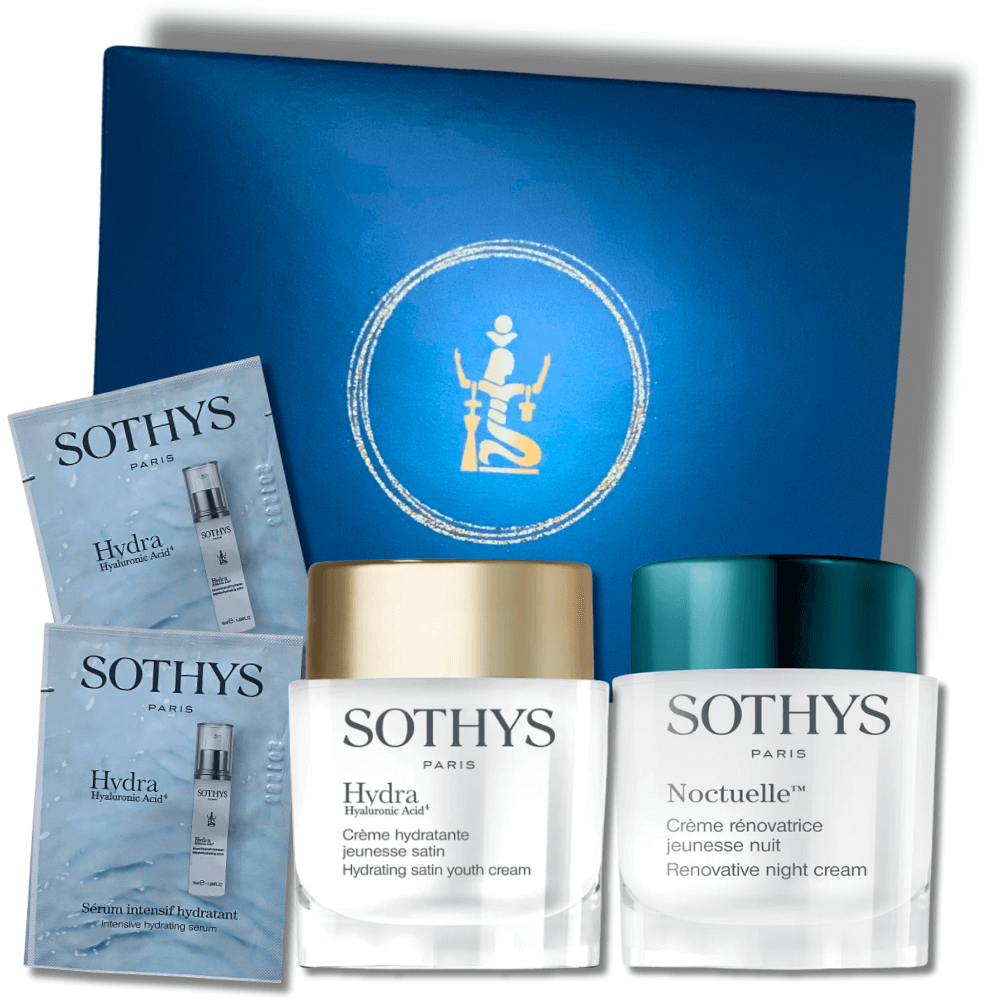SOTHYS Jeunesse Satin Day &amp; Night Set – Feuchtigkeitsspendendes Anti-Aging-Pflegeset mit Hydra Jeunesse Satin, Noctuelle Nachtcreme und Hydra Serum Proben in blauer Geschenkbox