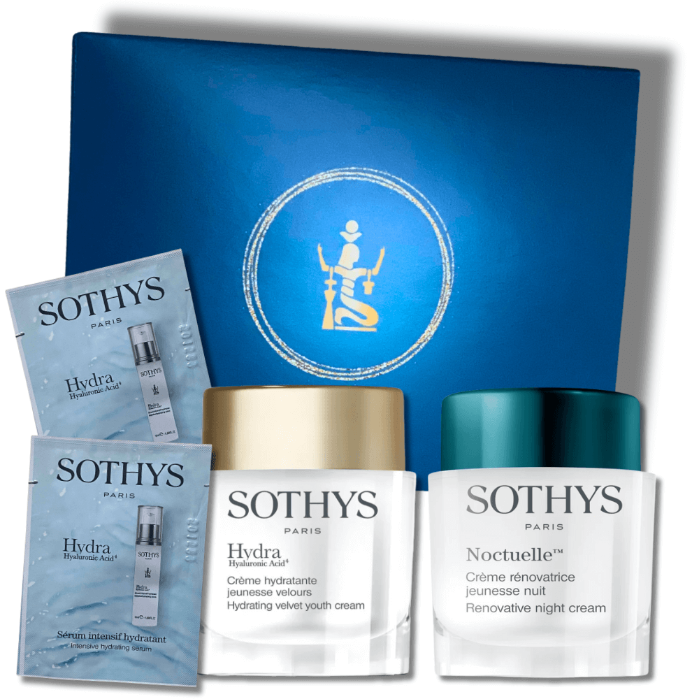 SOTHYS Jeunesse Velours Day &amp; Night Set – reichhaltiges Anti-Aging-Pflegeset mit Hydra Jeunesse Velours Creme, Noctuelle Nachtcreme und Hydra Serum Proben in blauer Geschenkbox