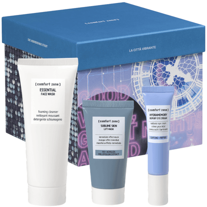 Nahaufnahme des The Bustling City Geschenksets von Comfort Zone – erfrischendes Gesichtspflege-Duo für Energie und Feuchtigkeit im urbanen Alltag.