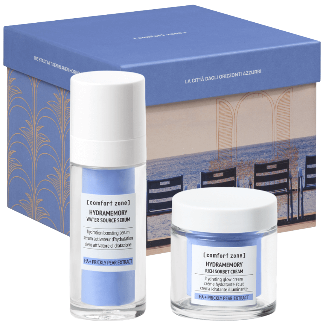 Nahaufnahme des The City of Blue Horizons Geschenksets von Comfort Zone – luxuriöse Anti-Aging Pflege für eine jugendlich frische Ausstrahlung.