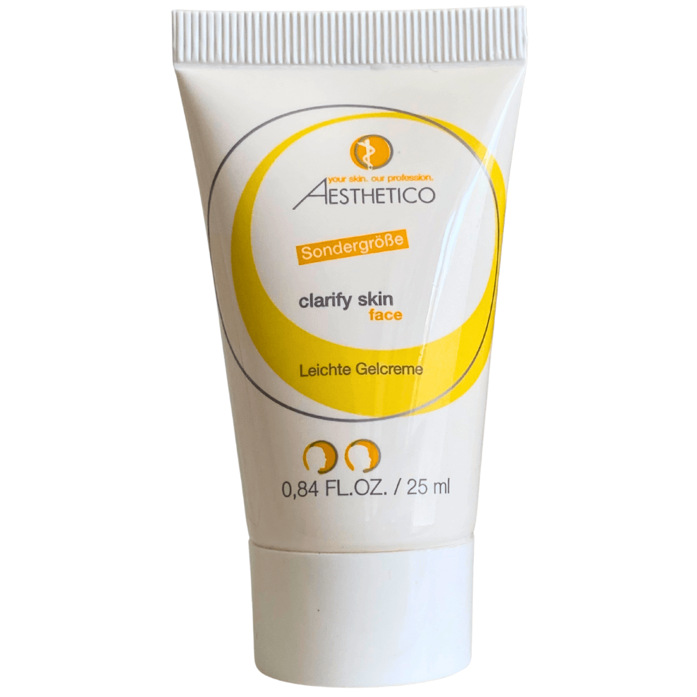 AESTHETICO Clarify Skin – leichte Gelcreme in 25 ml Sondergröße, Tube in Weiß-Gelb für unreine, fettige und Mischhaut.