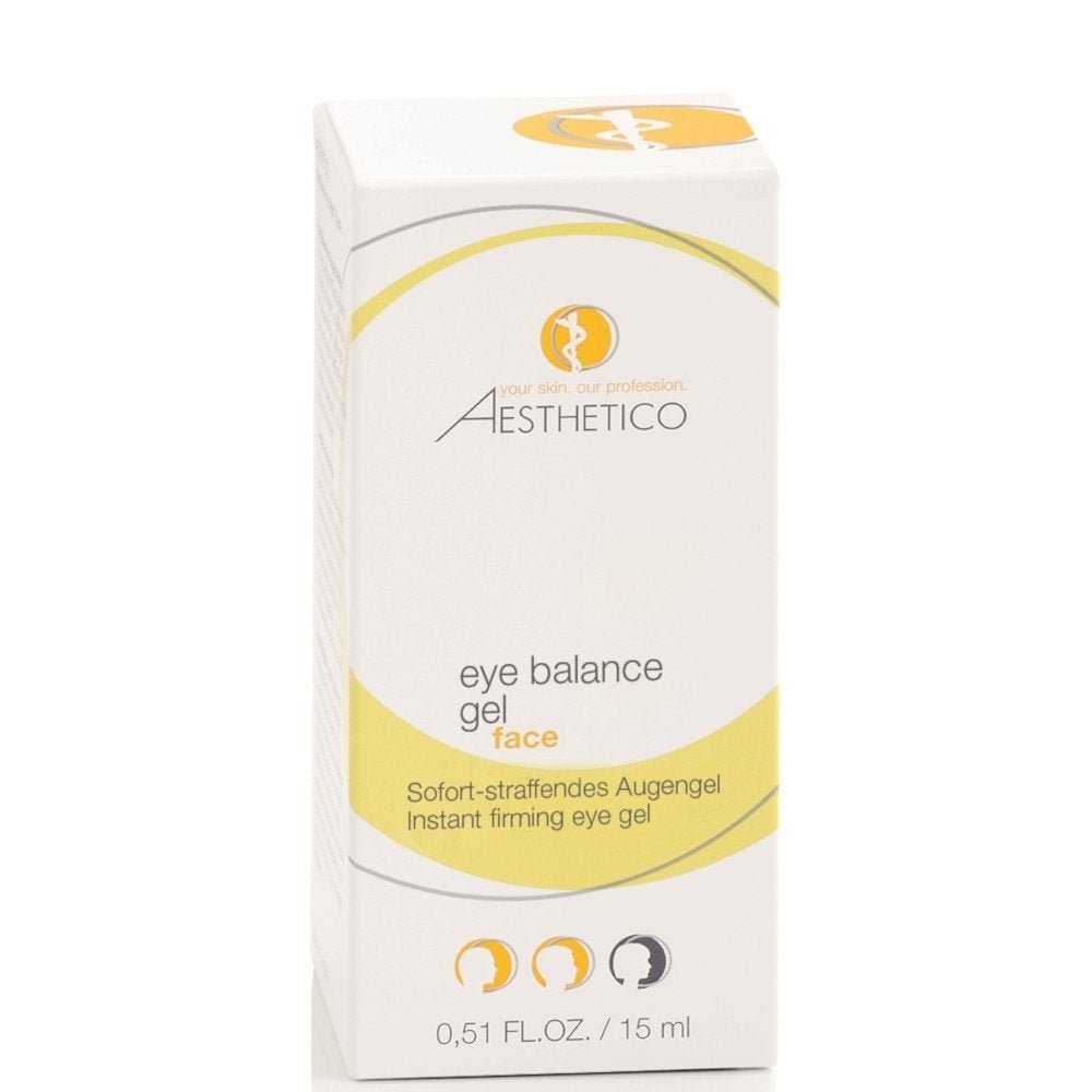 Umverpackung der AESTHETICO Eye Balance Gel – 15 ml, elegante Kartonage des Gels für die Augenpartie