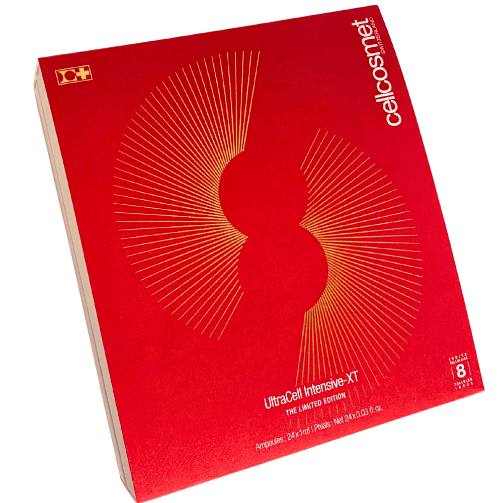 Cellcosmet UltraCell Intensive-XT – Limited Edition Anti-Aging Ampullen-Set in roter Premiumverpackung, Schweizer Hautpflege mit intensiver zellulärer Wirkung.