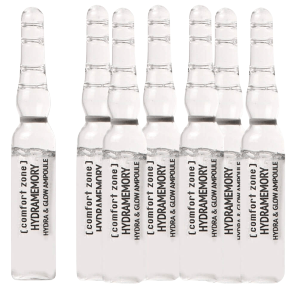 Comfort Zone Hydramemory Hydra Glow Ampulle 7x2ml - Nahaufnahme, feuchtigkeitsspendende Ampulle für strahlende Haut