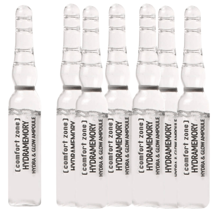 Comfort Zone Hydramemory Hydra Glow Ampulle 7x2ml - Nahaufnahme, feuchtigkeitsspendende Ampulle für strahlende Haut