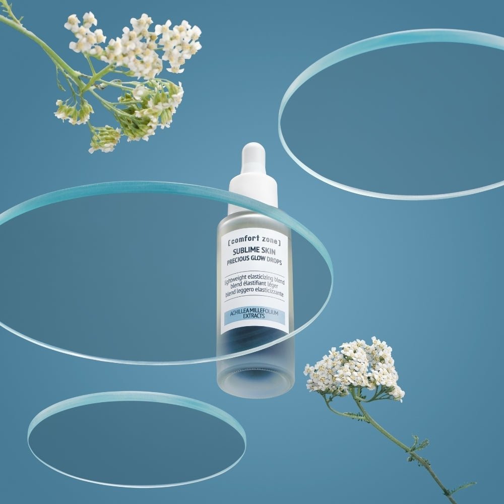 Comfort Zone Sublime Skin Precious Glow Drops 30 ml – luxuriöses Glow-Serum für strahlende Haut, stimmungsvoll in Szene gesetzt.
