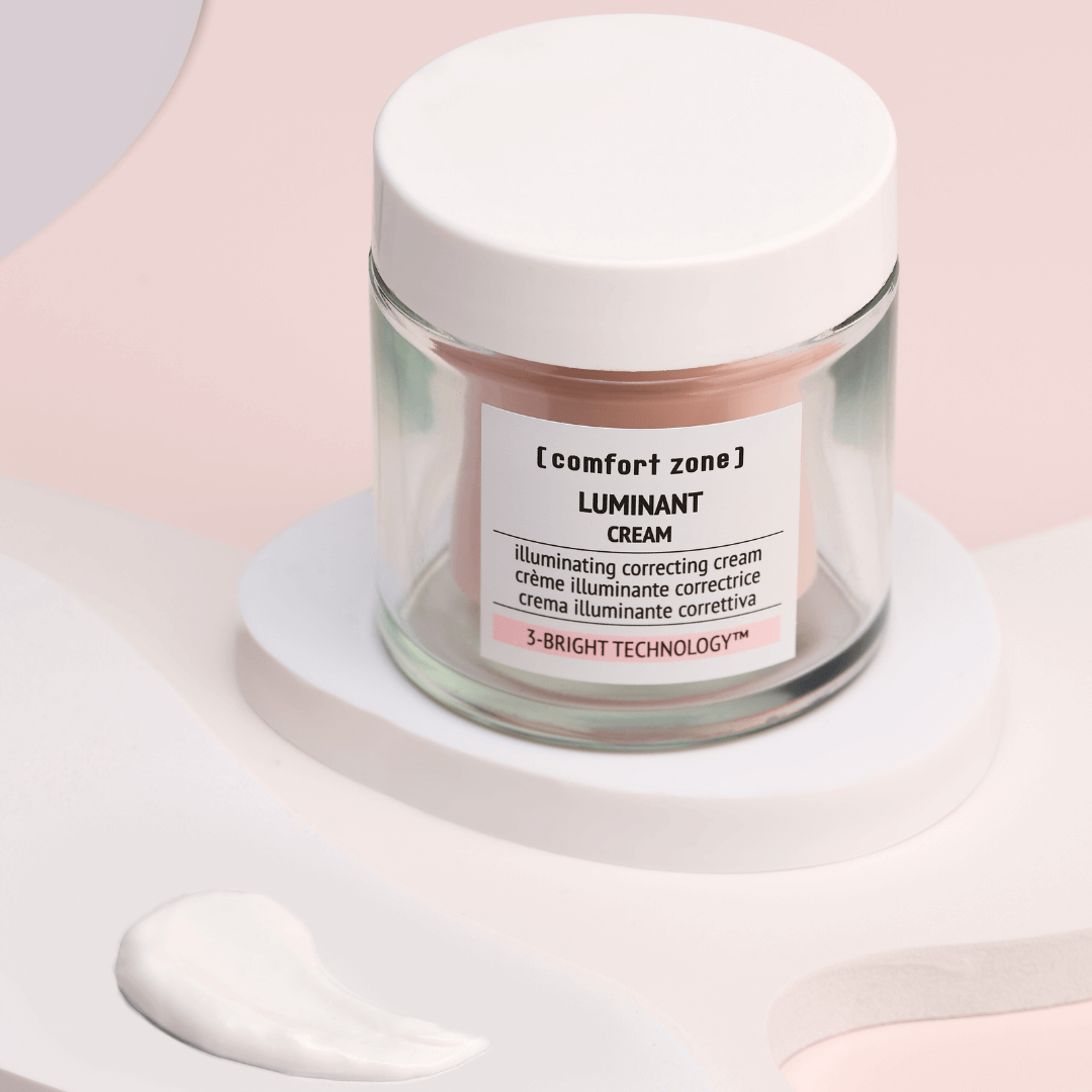 Comfort Zone Luminant Cream – aufhellende Anti-Pigment-Creme im Glas-Tiegel mit cremiger Textur. Luxuriöse Pflege für ein ebenmäßiges, strahlendes Hautbild.