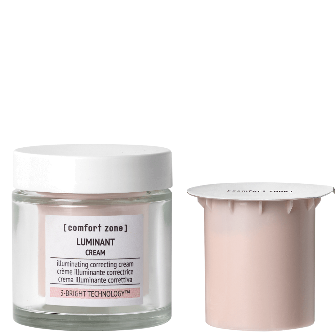 Comfort Zone Luminant Cream – Anti-Pigment-Creme mit nachfüllbarem System. Glas-Tiegel und Refill-Einsatz im Vergleich.