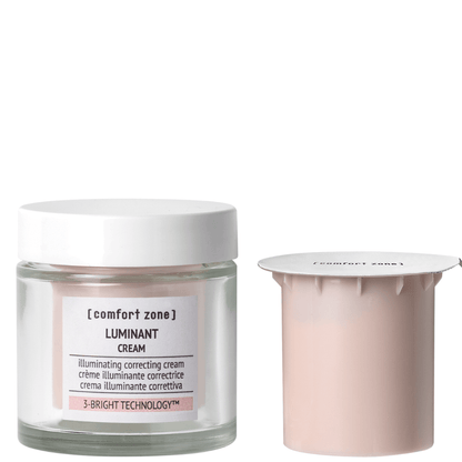 Comfort Zone Luminant Cream – Anti-Pigment-Creme mit nachfüllbarem System. Glas-Tiegel und Refill-Einsatz im Vergleich.