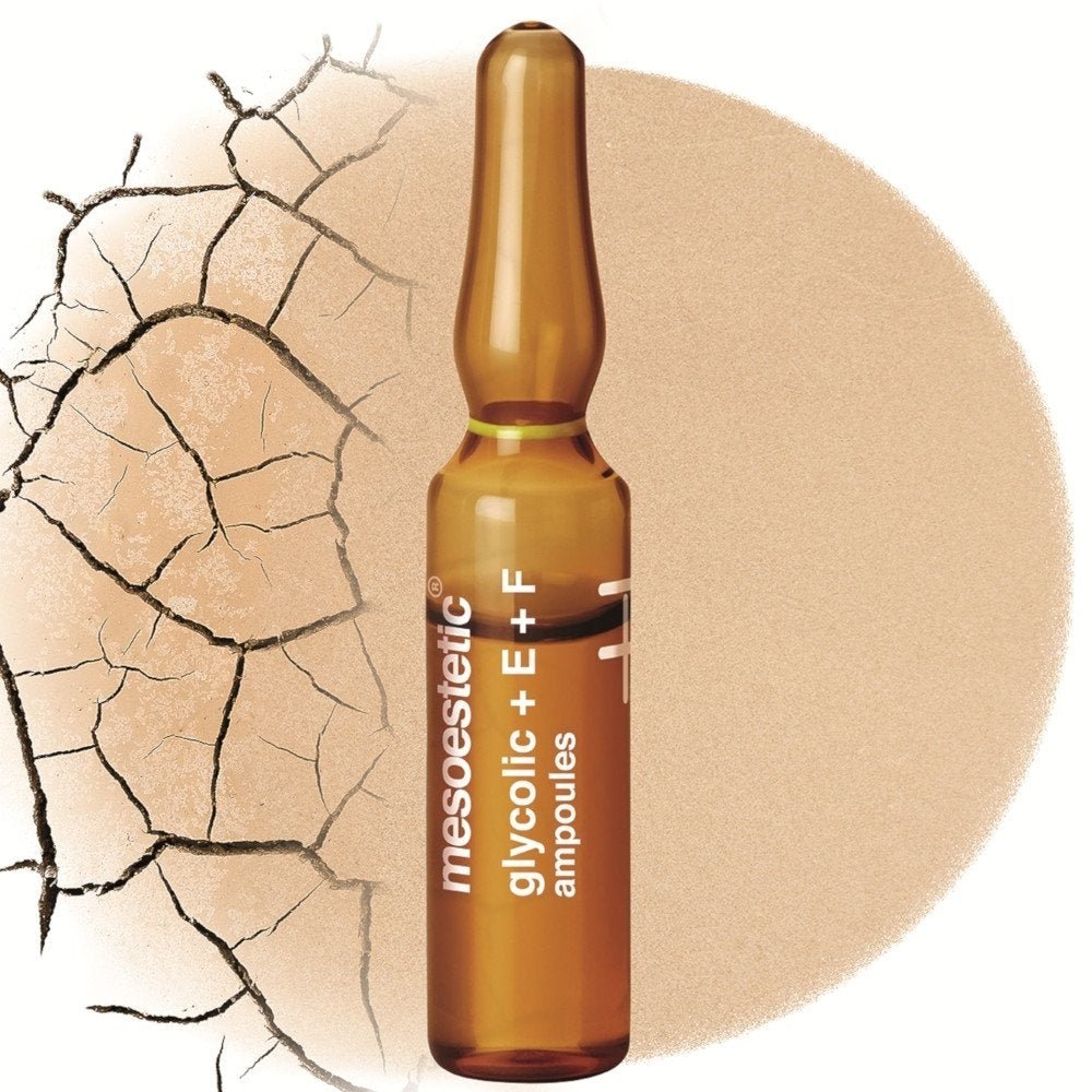 Mesoestetic Ampoules Glycolic Acid 10 – Produktfoto der 2ml Pflegeampulle mit Vitamin E für intensive Hauterneuerung