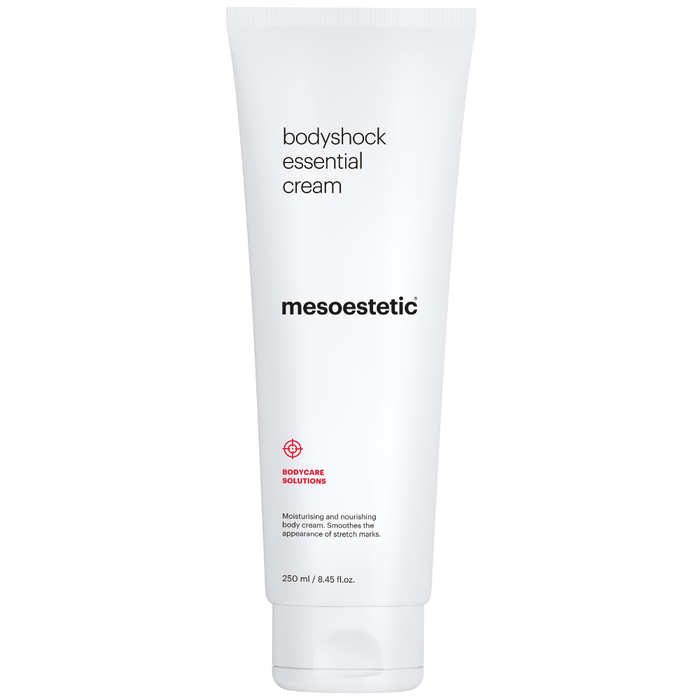 Mesoestetic Bodyshock Essential Cream 250ml – Produktfoto der essenziellen Körpercreme zur Anti-Cellulite Pflege und Verbesserung der Hautstruktur