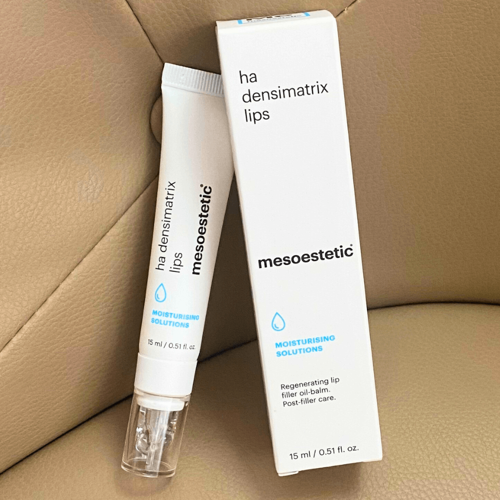 Mesoestetic HA Densimatrix Lips – Moodbild mit Karton und Tube, luxuriöse Lippenpflege mit Hyaluronsäure