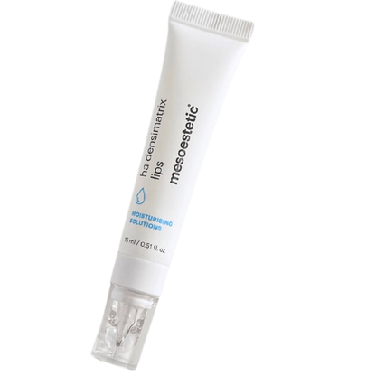 Mesoestetic HA Densimatrix Lips – Nahaufnahme der Tube, aufpolsternder und beruhigender Lippenbalsam mit Hyaluronsäure