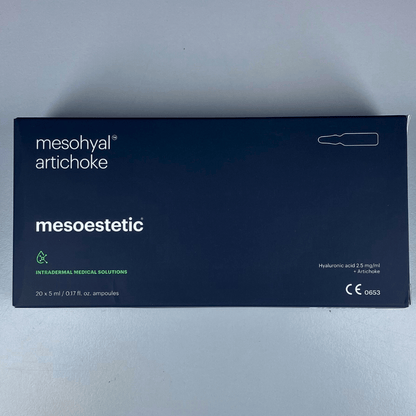 Mesohyal Artichoke Verpackung auf grauem Hintergrund 