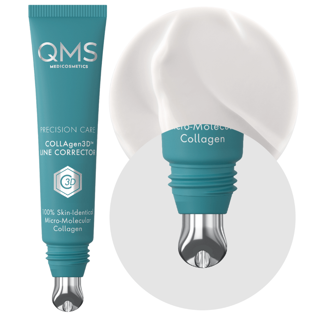QMS COLLAGEN³D Line Corrector mit Applikatorspitze – Mikroserum &amp; weiße Textur